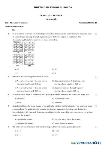 Light- Worksheet