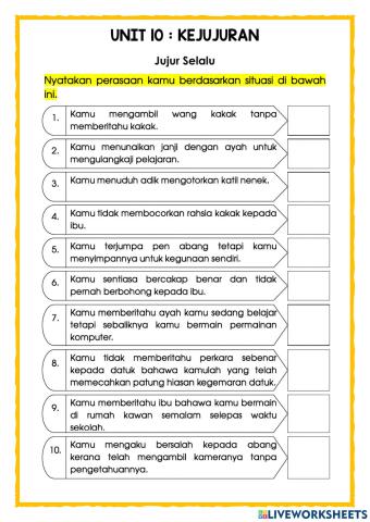 P.Moral Thn 2 : Kejujuran (Perasaan bersikap jujur terhadap keluarga)