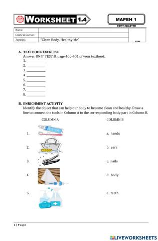 Grade 1 - Worksheet 1.4 