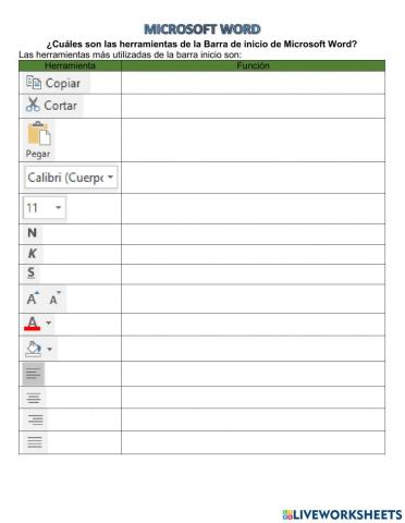 Herramientas de la barra Inicio de Word