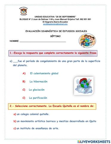 Evaluación diagnóstica de sociales