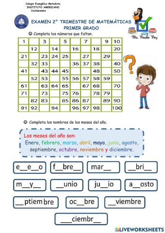 Examen 2º trimestre  matematicas americano