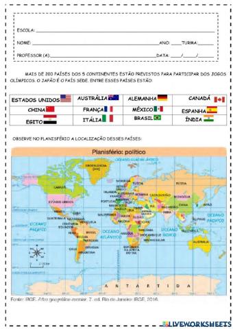 Países e continentes nas Olimpíadas