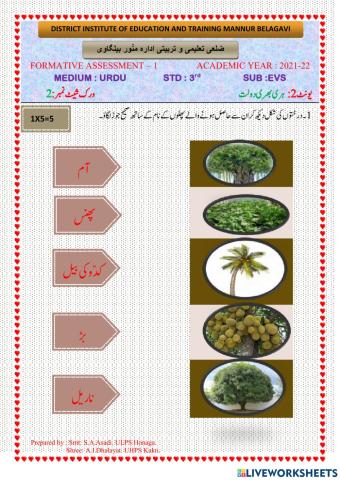 Fa 1 urdu 2021-22 evs std 3 unit 2 activity 2