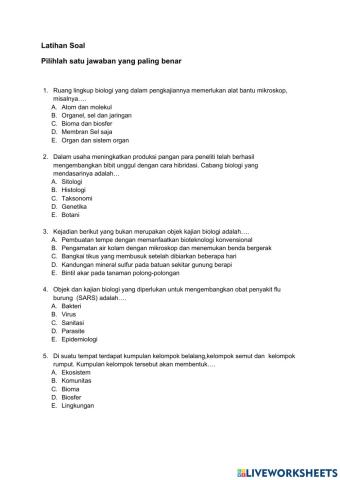 Latihan 1. Ruang Lingkup Biologi