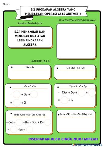 5.2.1 menambah dan menolak ungkapan algebra