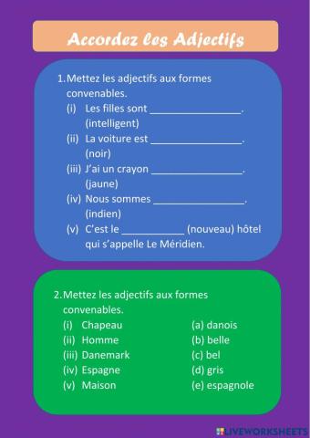 Accordez les adjectifs