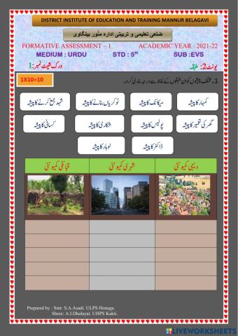 Fa 1 urdu 2021-22 EVS STD 5 UNIT 3 ACTIVITY 1