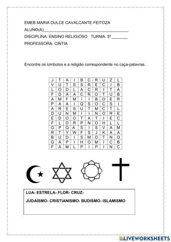 Caça-palavras símbolos religiosos