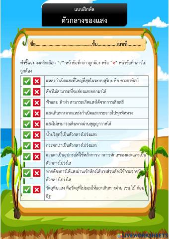 แบบฝึกหัดเรื่องแสง