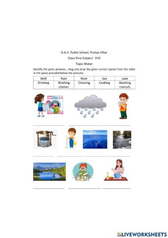 Worksheet water