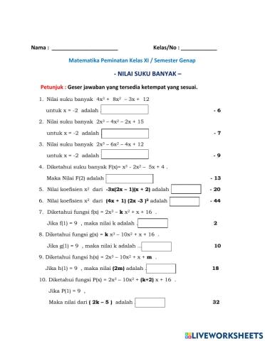 Evaluasi Nilai suku banyak