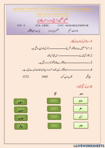 9th std urdu mahabaleswer