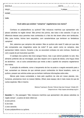 Interpretação de texto - 7º ano