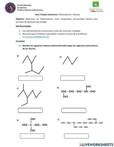 Guía trabajo autónomo: Hidrocarburos-Alcanos.