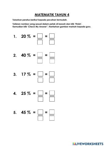 Matematik tahun 4 - menukarkan peratus kepada pecahan termudah