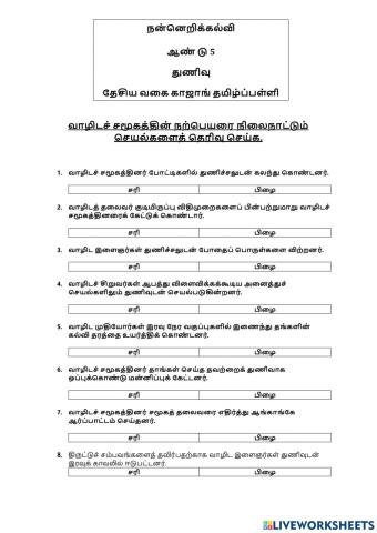 வாழிடச் சமூகத்தில் துணிவை நிலைநாட்டும் செயல்களைத் தெரிவு செய்க.