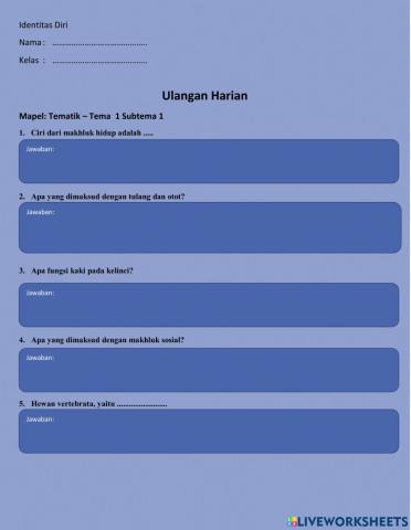 Ulangan Harian Tema 1 Subtema 1 dan 2