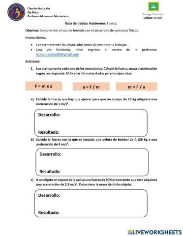Guía trabajo autónomo: Fuerza
