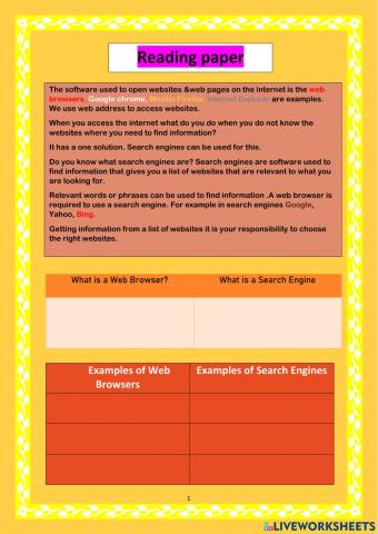 Reading Sheet ICT