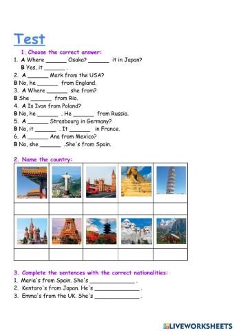 Test English File Beginner Part 1