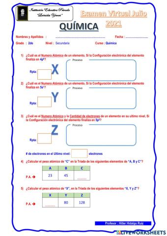 Examen Química 2do Sec.