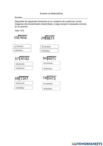 Examen de Matematicas tercer parcial