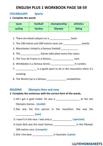 English plus 1 WB page 58-59