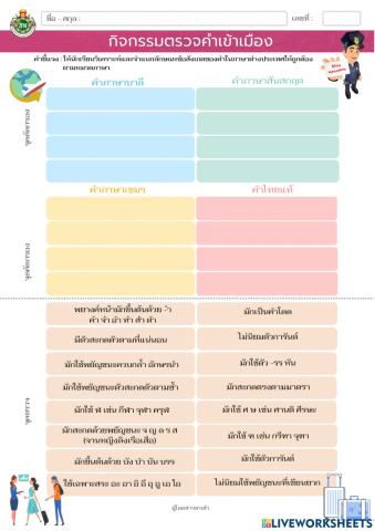 แบบฝึกกิจกรรมตรวจคำเข้าเมือง (คำยืมภาษาต่างประเทศ)