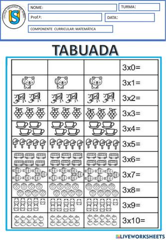 Tabuada de multiplicar de 3