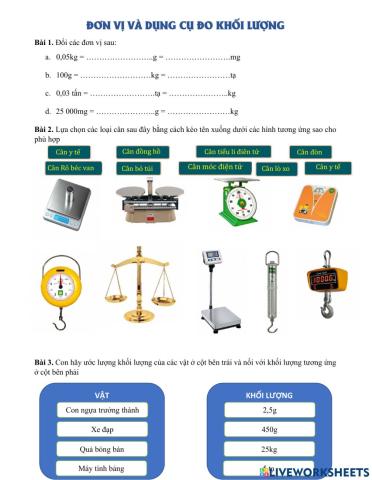 Đơn vị và dụng cụ đo khối lượng