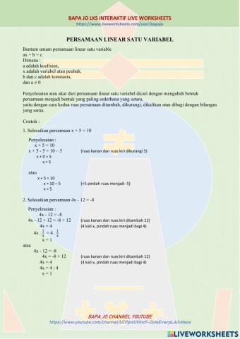 Persamaan linear satu variabel materi & lks