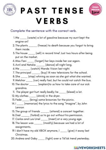 6th-grade Past Tense Worksheet