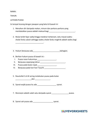 IRK: FIQH (LATIHAN PUASA)