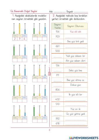 3 basamaklı sayılar