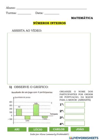 Atividades sobre números inteiros