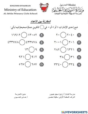 المقارنة بين الأعداد