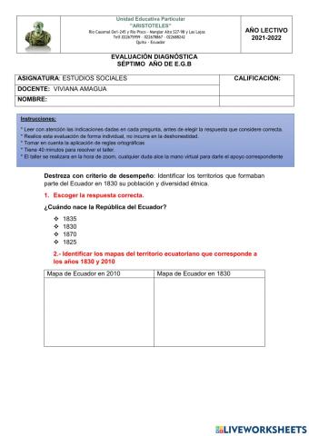 EVALUACIÓN DIAGNÓSTICA DE ESTUDIOS SOCIALES