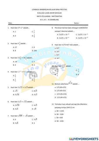 Mid matematika kelas 9