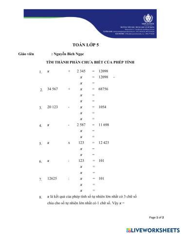 5A HW - 14-9-2021 - Tìm x