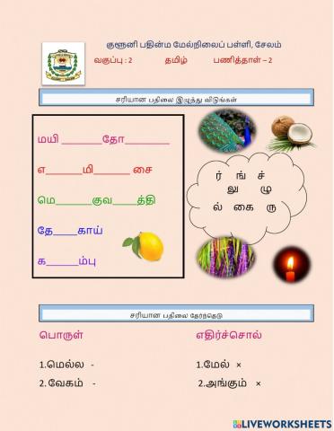 சரியான பதிலை எழுதுக.