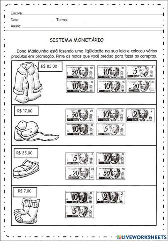 Sistema monetário situações problemas