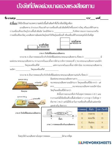 ปัจจัยที่มีผลต่อแรงเสียดทาน