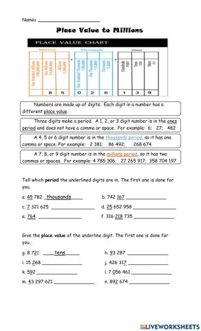 Place Value to Millions