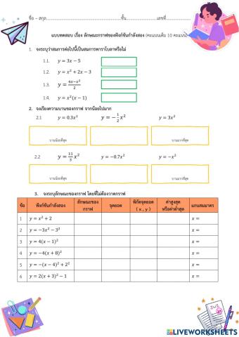 แบบทดสอบ กราฟของฟังก์ชันกำลังสอง