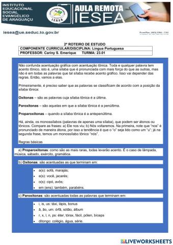 Diferença entre acentuação gráfica com acentuação tônica- Regras Para Divisão Silábica