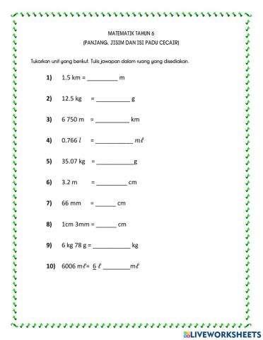 Tukar unit panjang, jisim dan isi padu cecair.