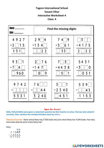 Subtraction: Interactive worksheet-4