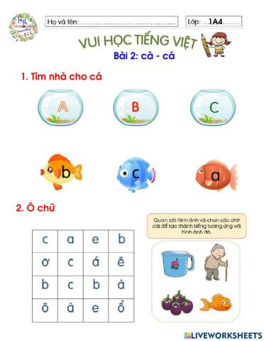 Học vần: bài 2 cà - cá