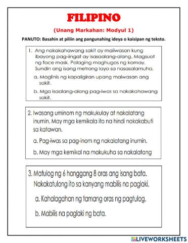 Pag-unawa sa napakinggan o nabasang teksto